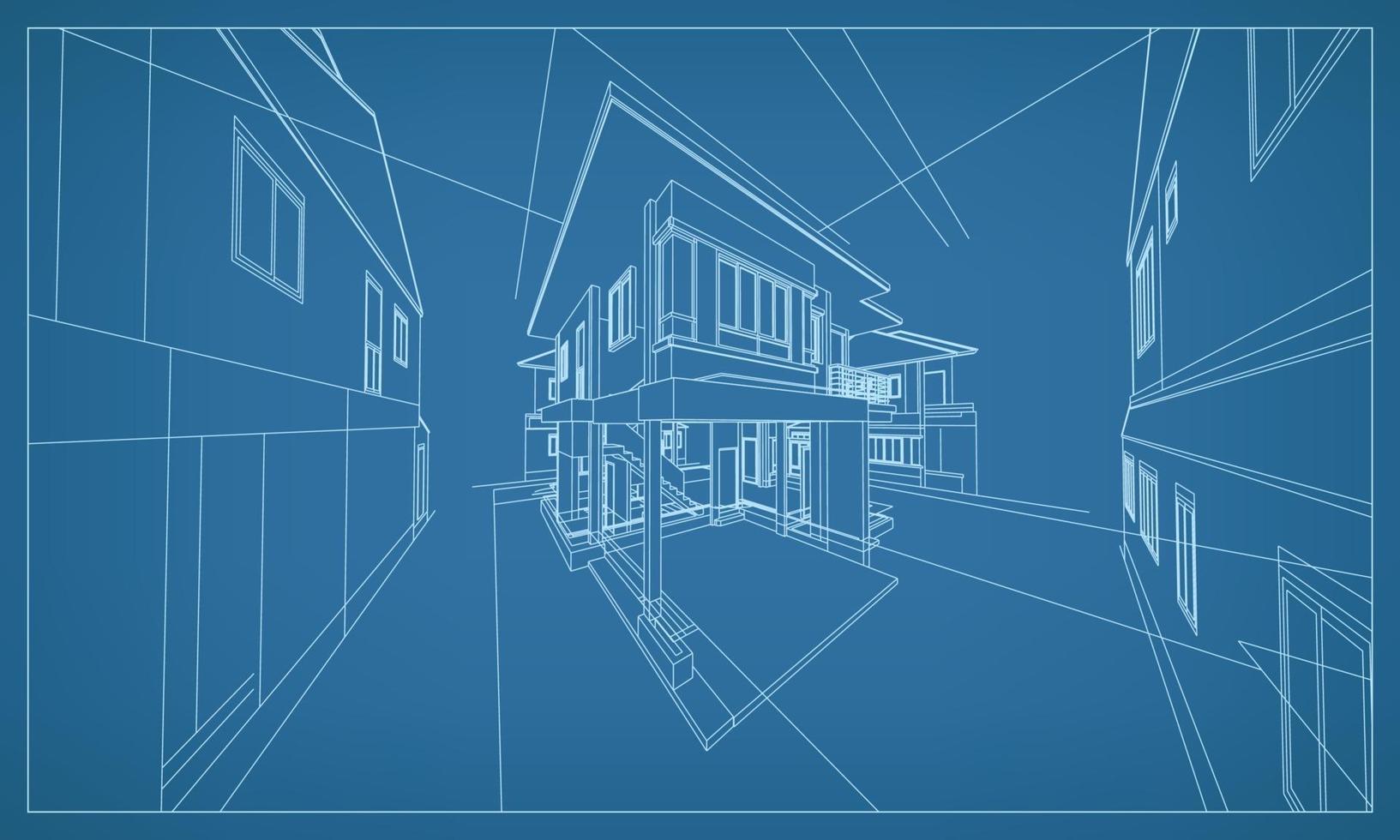 3D perspective render of building wireframe structure. Vector. vector