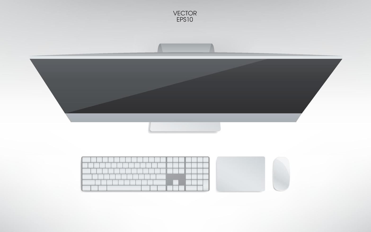 Top view of computer, keyboard, mouse and track pad. Vector. vector