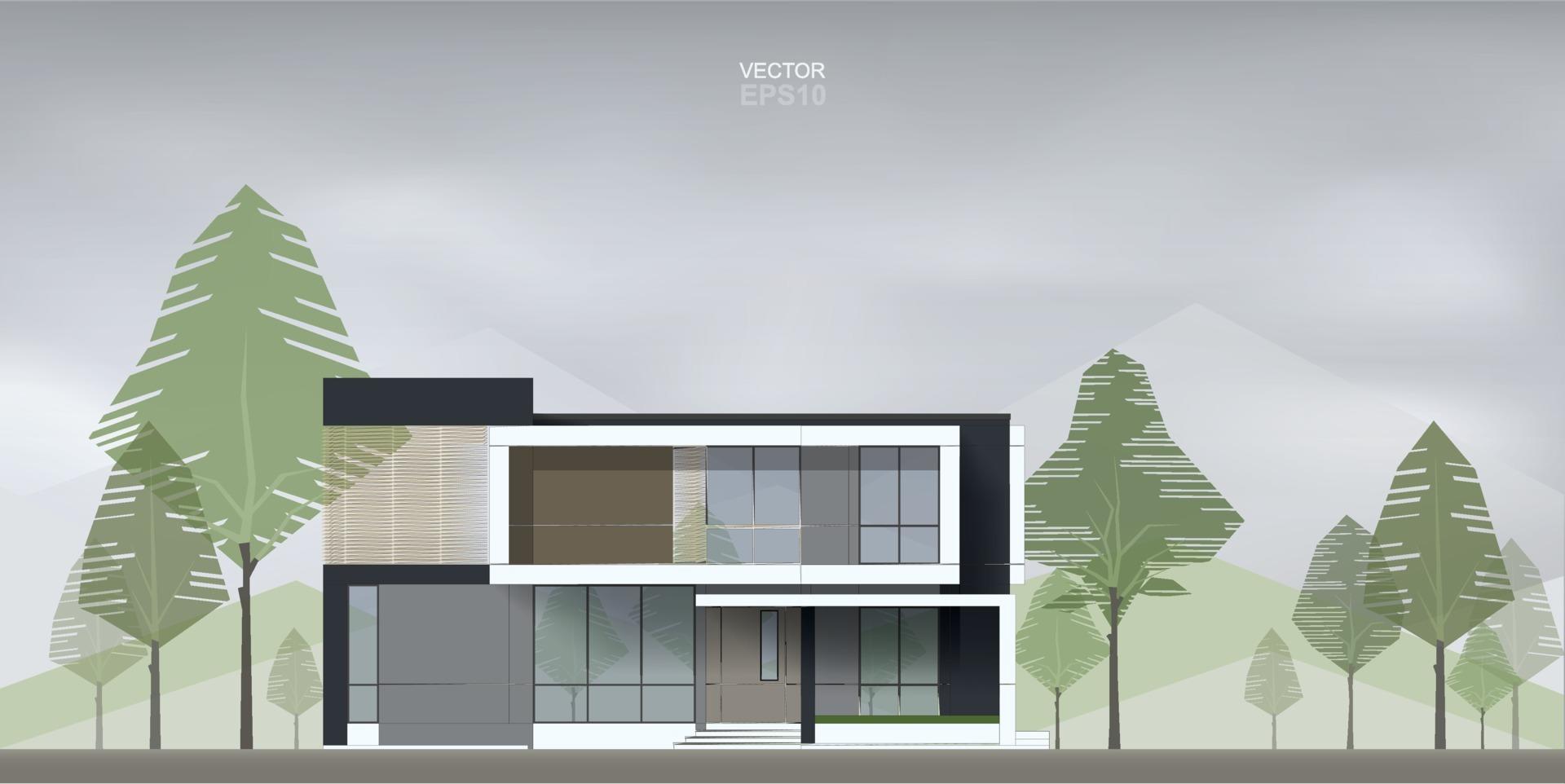 Image of tropical modern house. Vector. vector