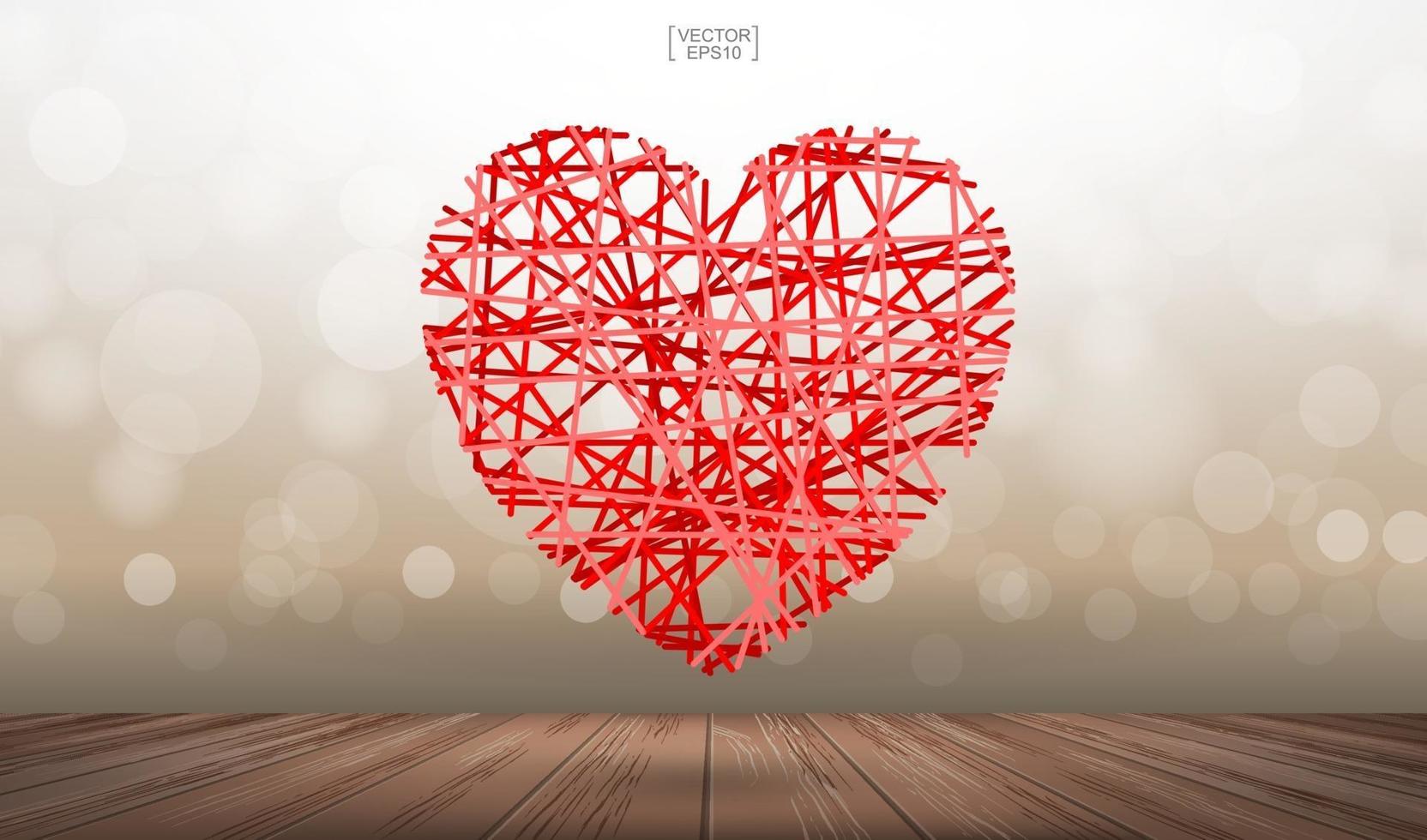Abstract red heart floating over wooden background. Vector. vector