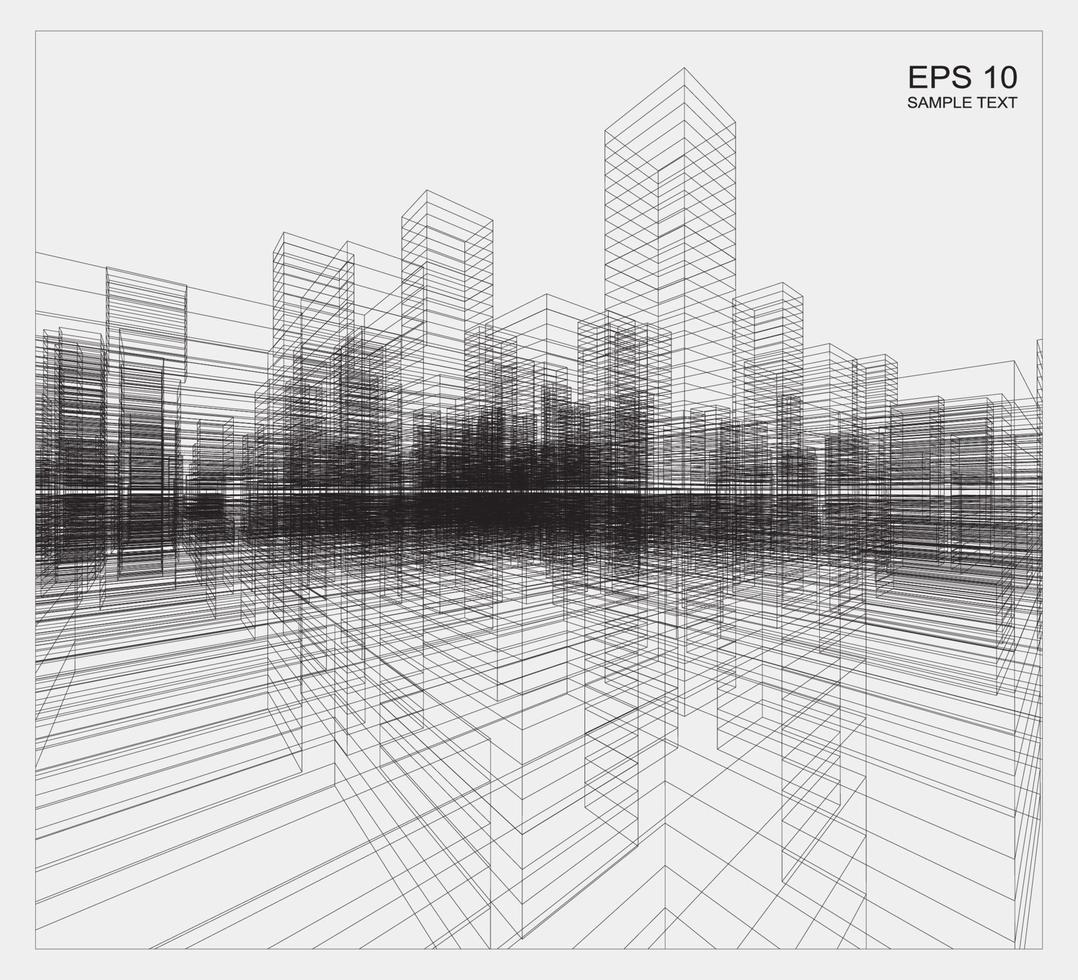 Perspective 3D render of building wireframe. Vector. vector