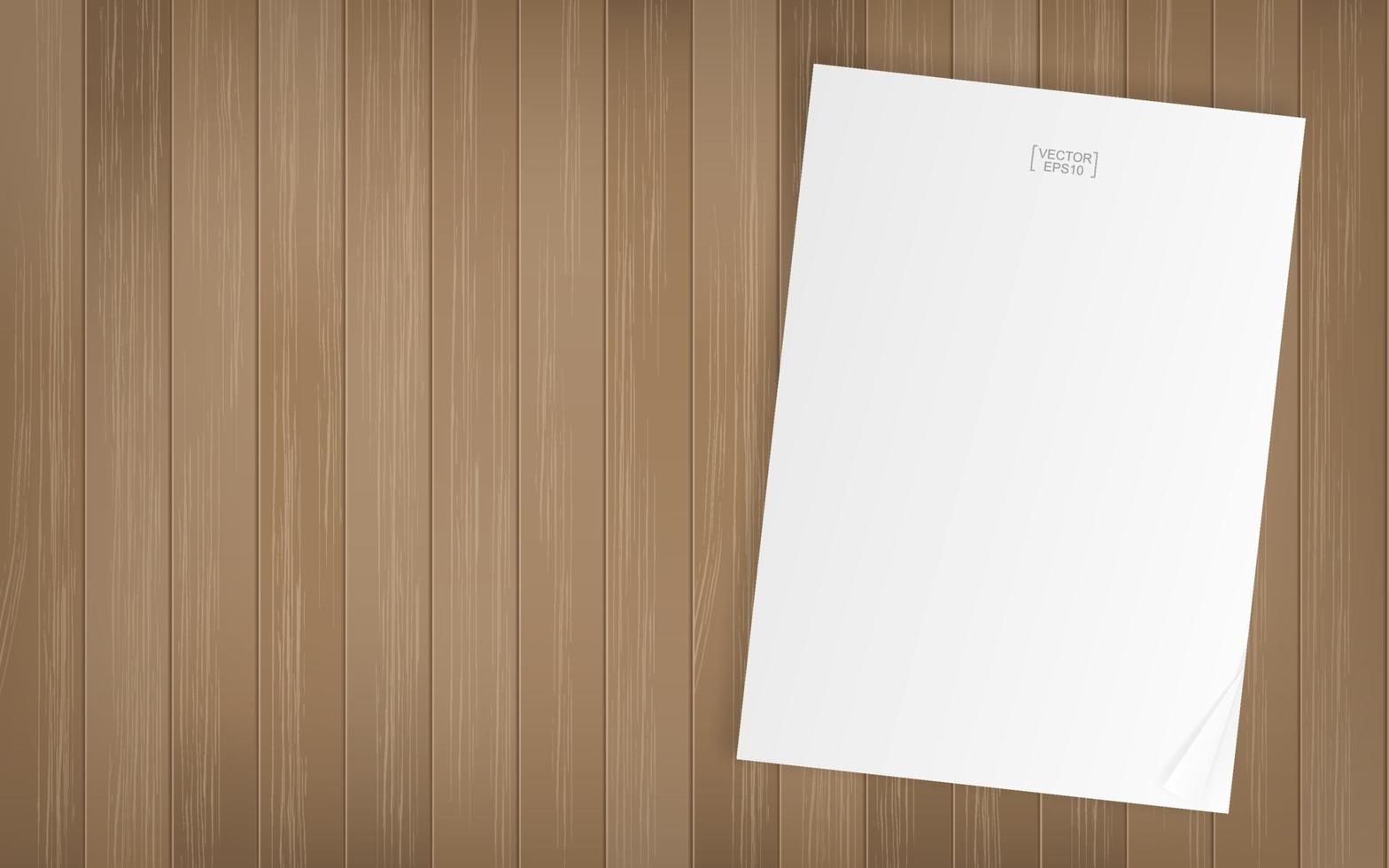 White paper sheet on wood texture background. Vector. vector