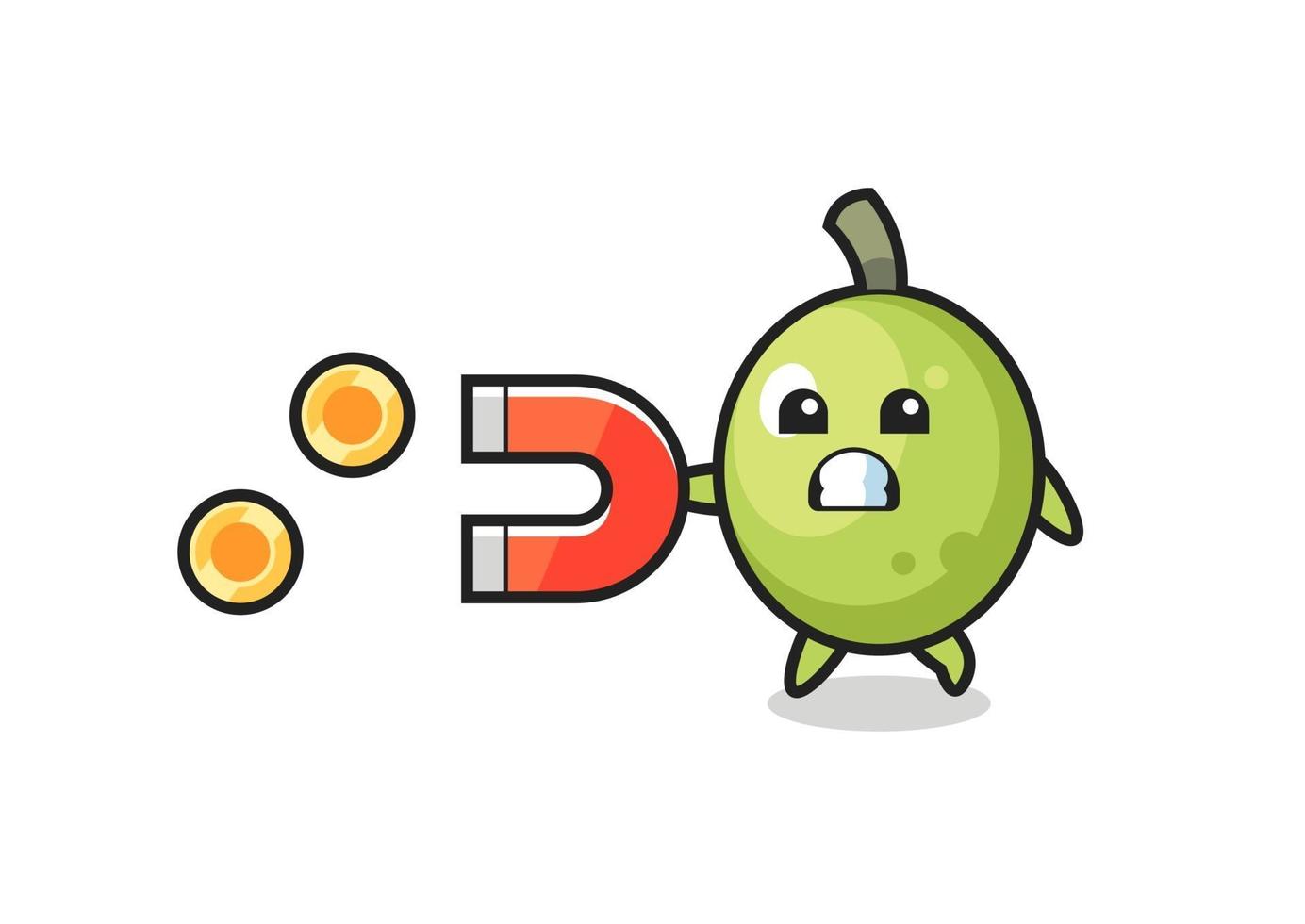 the character of olive hold a magnet to catch the gold coins vector