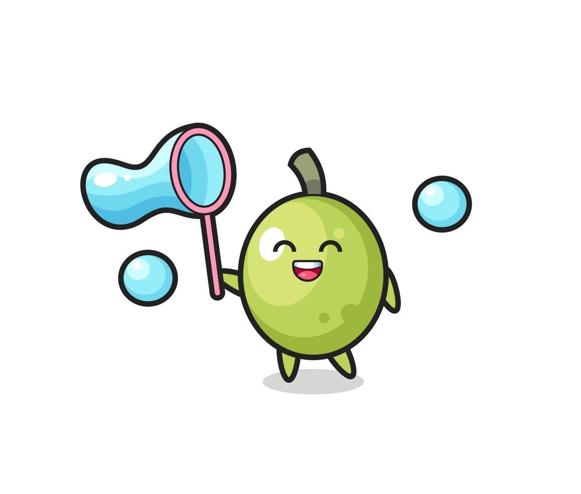 happy olive cartoon playing soap bubble vector