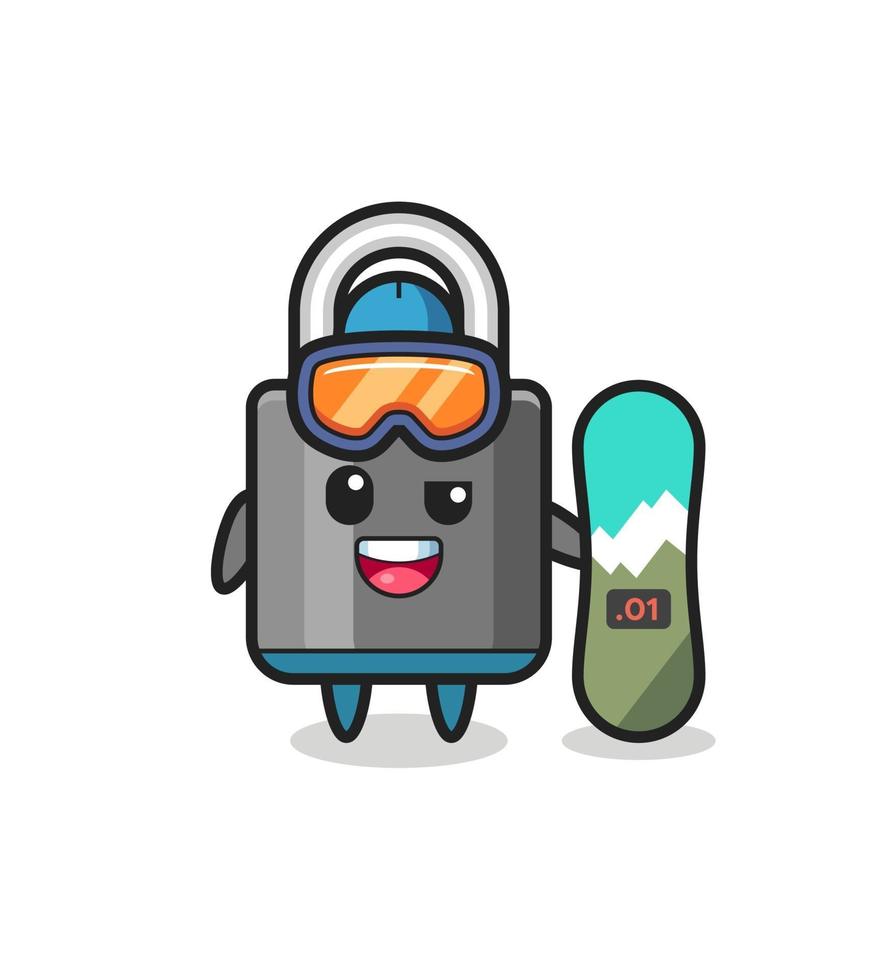 Illustration of padlock character with snowboarding style vector