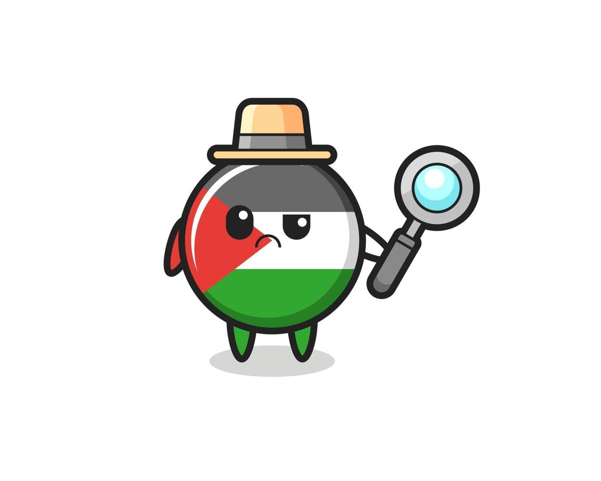 la mascota de la linda insignia de la bandera palestina como detective vector