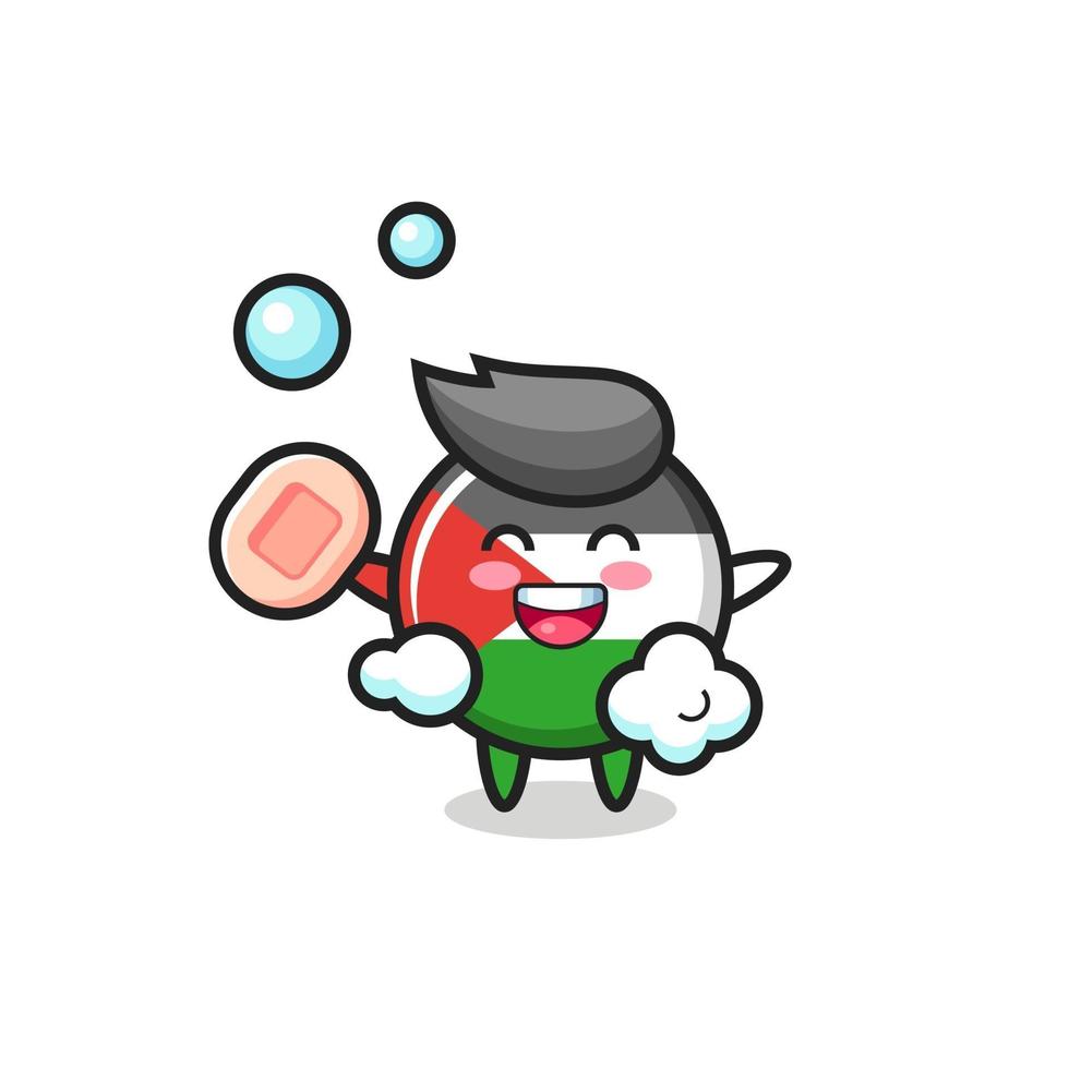 palestine flag badge character is bathing while holding soap vector