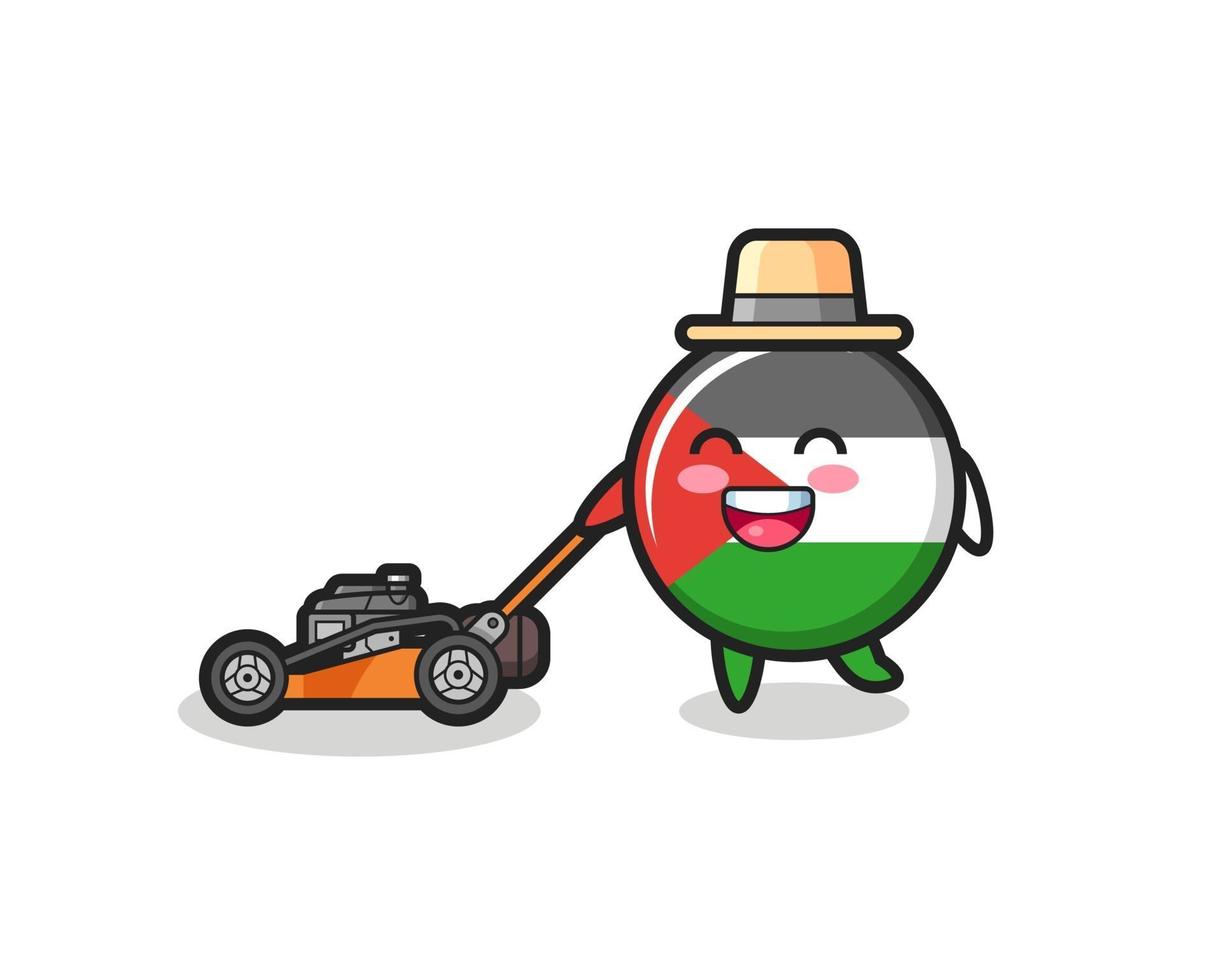 Ilustración del carácter de la insignia de la bandera de Palestina con cortadora de césped vector