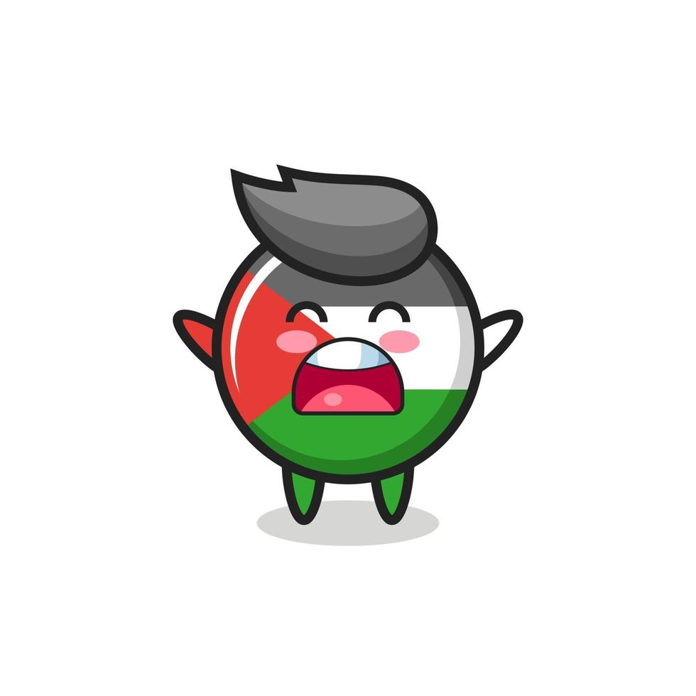 cute palestine flag badge mascot with a yawn expression vector