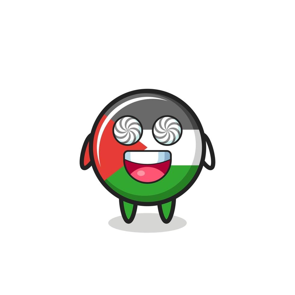 cute palestine flag badge character with hypnotized eyes vector