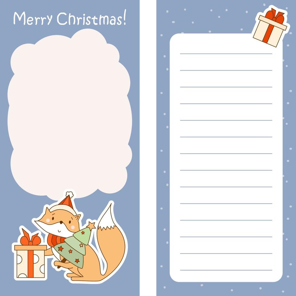 Set of planner organizer Merry Christmas. fox and place for notes vector