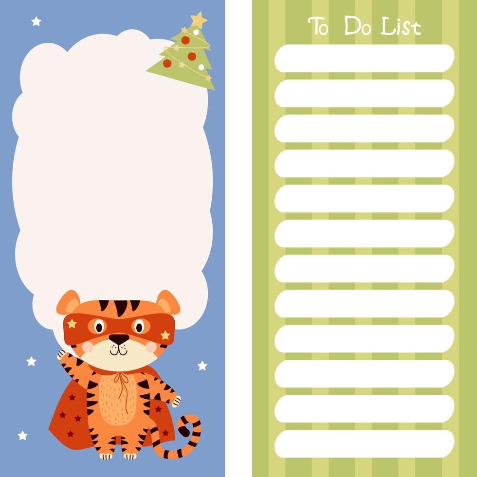 note paper, to-do list, sticker templates, decorated with cute tiger vector