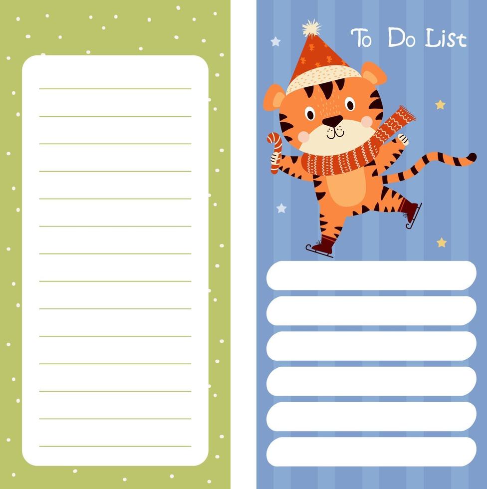 planner, note paper, to do list, Merry Christmas, with cute tiger vector