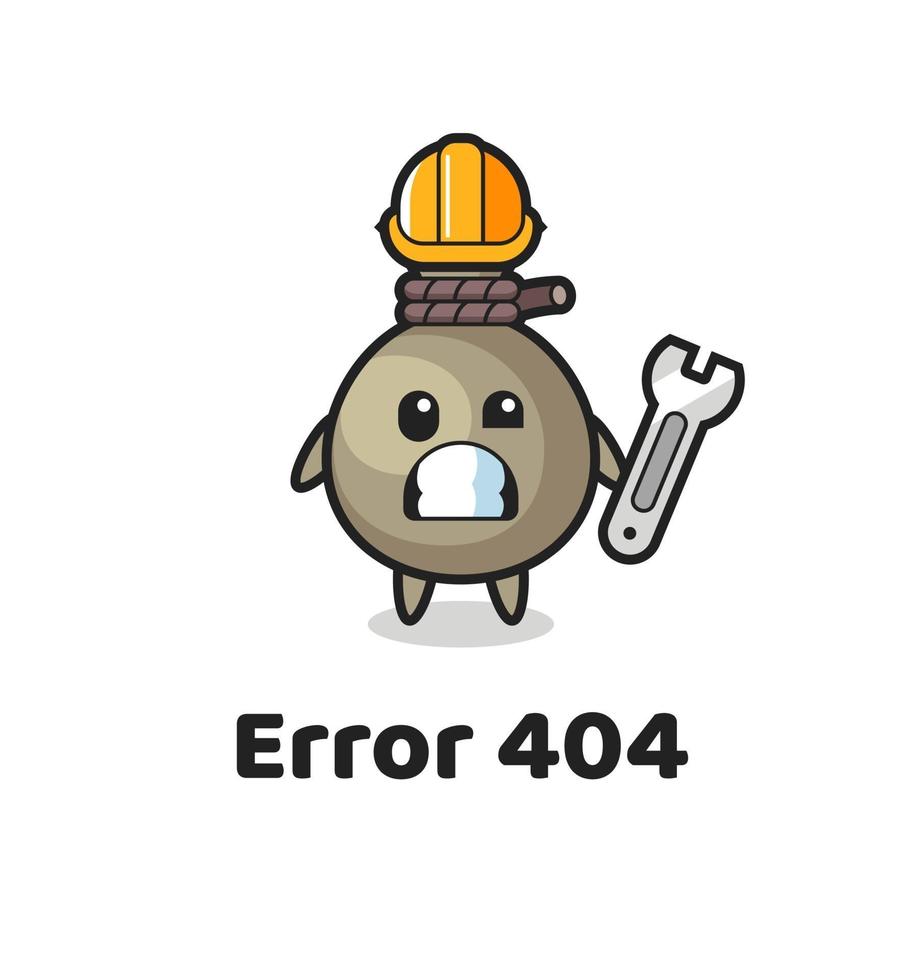 error 404 with the cute money sack mascot vector