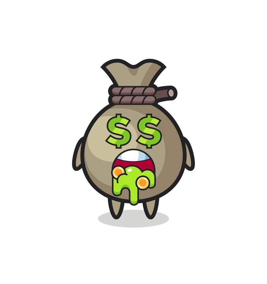 money sack character with an expression of crazy about money vector