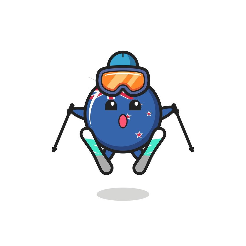 new zealand flag badge mascot character as a ski player vector