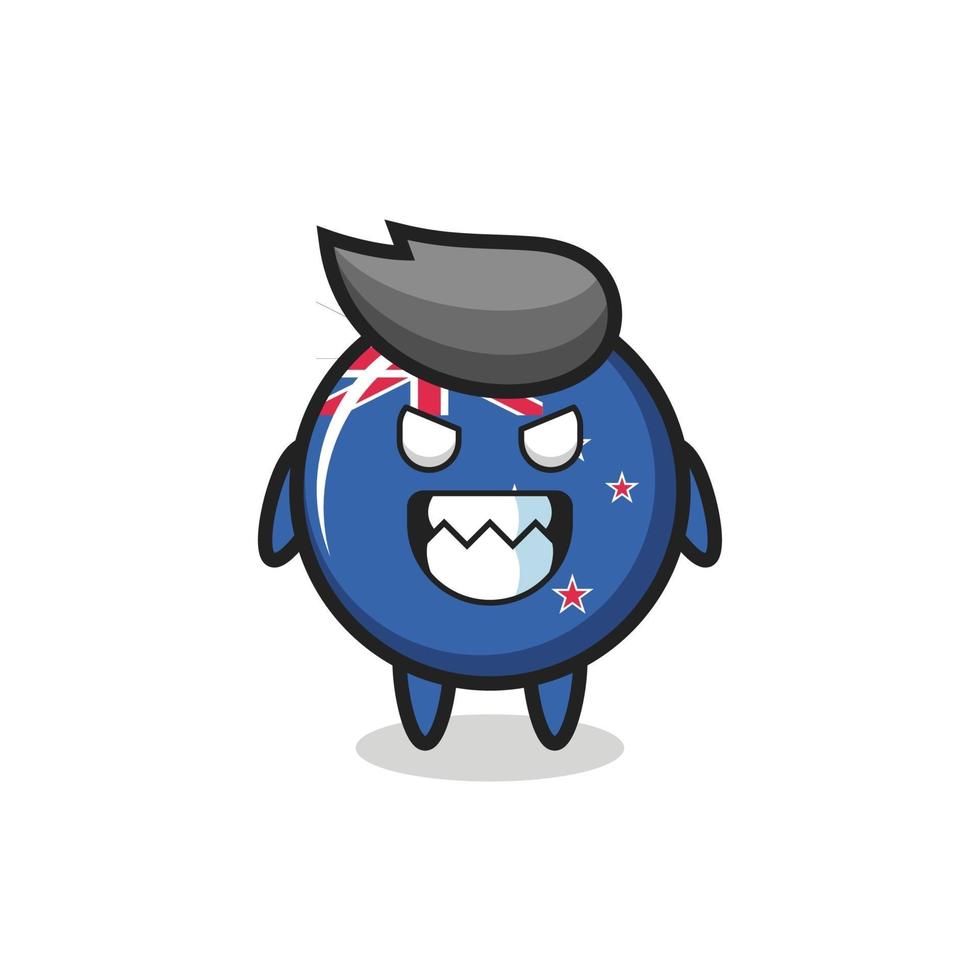 evil expression of the new zealand flag badge cute mascot character vector