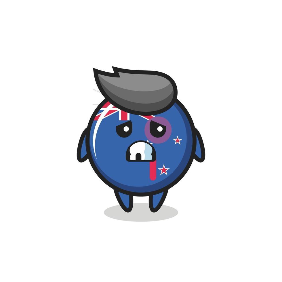 injured new zealand flag badge character with a bruised face vector
