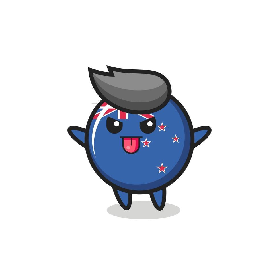 naughty new zealand flag badge character in mocking pose vector