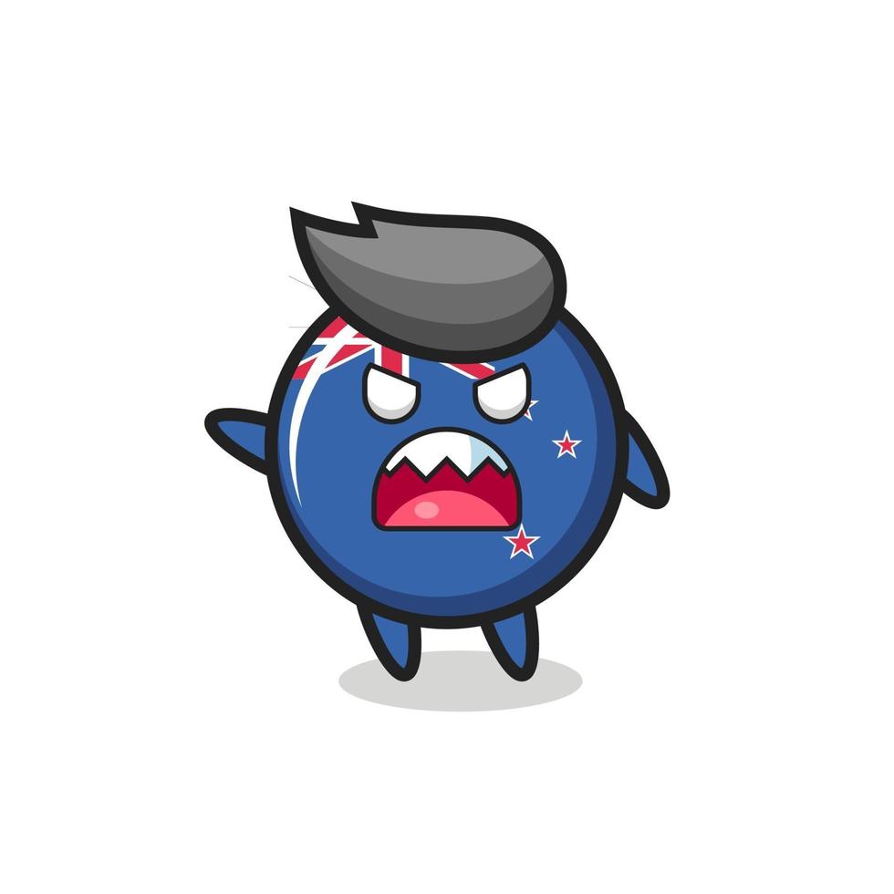 cute new zealand flag badge cartoon in a very angry pose vector