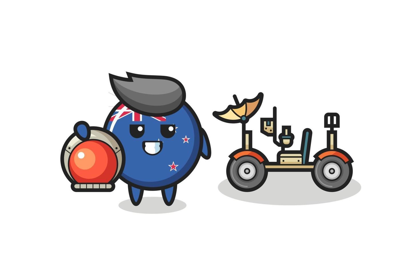 the cute new zealand flag badge as astronaut with a lunar rover vector