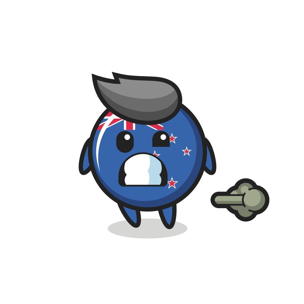 the illustration of the new zealand flag badge cartoon doing fart vector