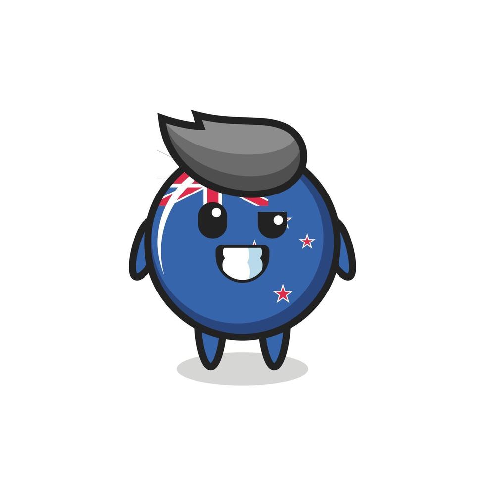 linda mascota de la insignia de la bandera de nueva zelanda con una cara optimista vector