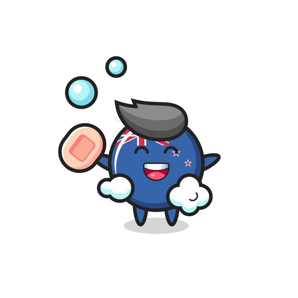 new zealand flag badge character is bathing while holding soap vector