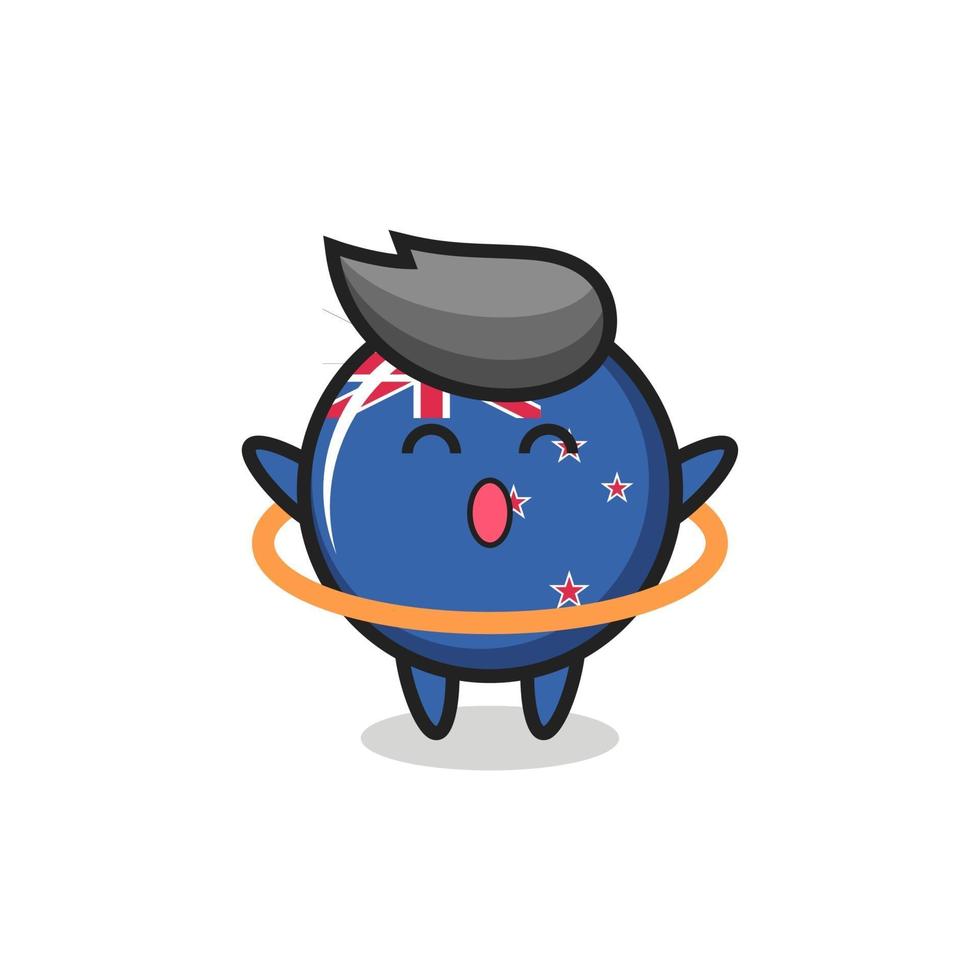 cute new zealand flag badge cartoon is playing hula hoop vector