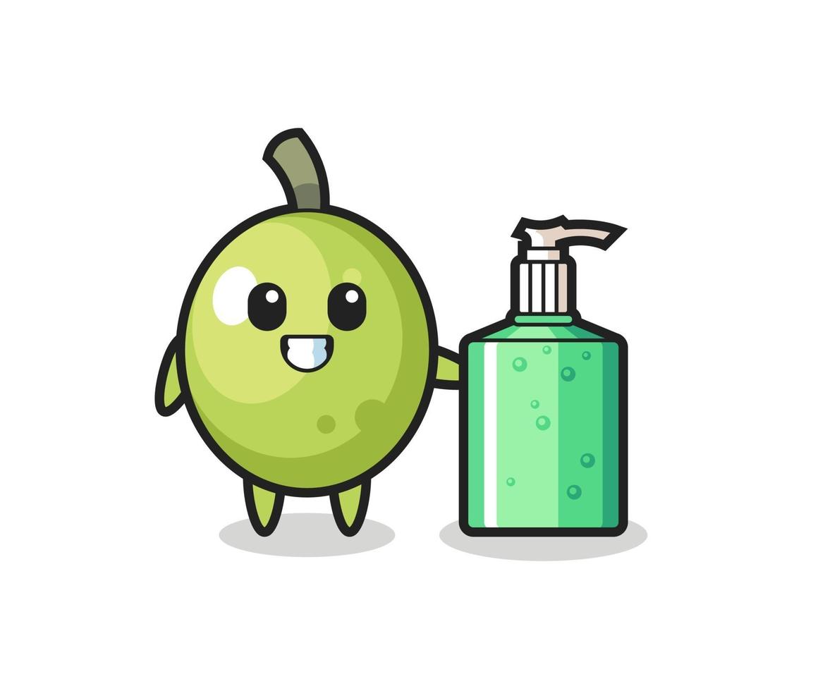 cute olive cartoon with hand sanitizer vector
