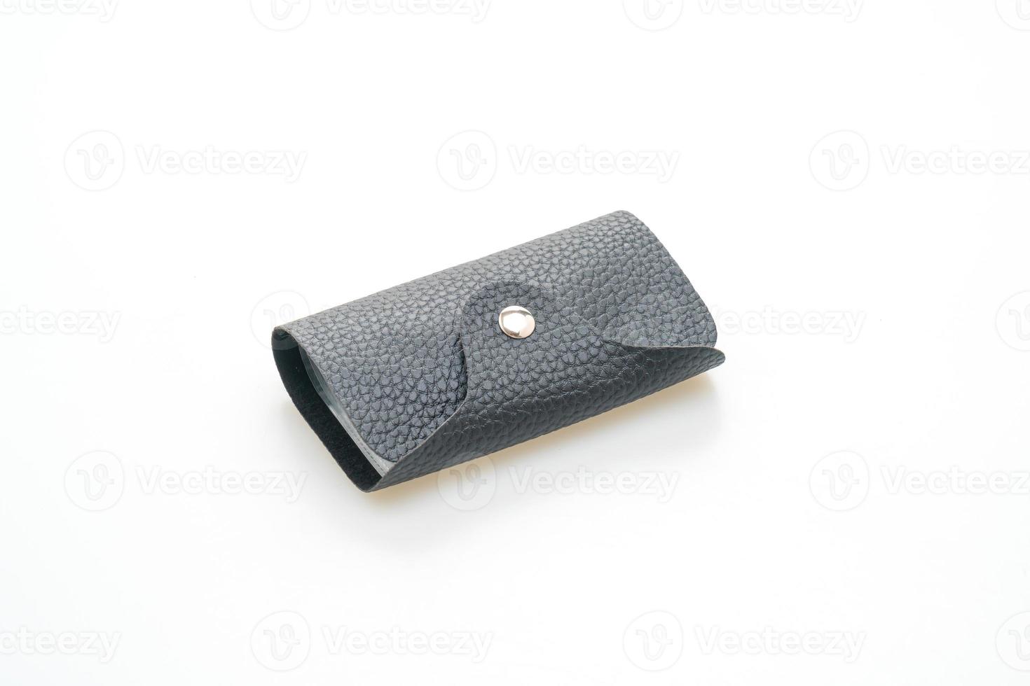 black leather card bag on white background photo