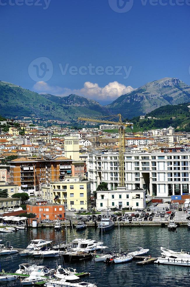 Apartments and the harbour of Salerno photo