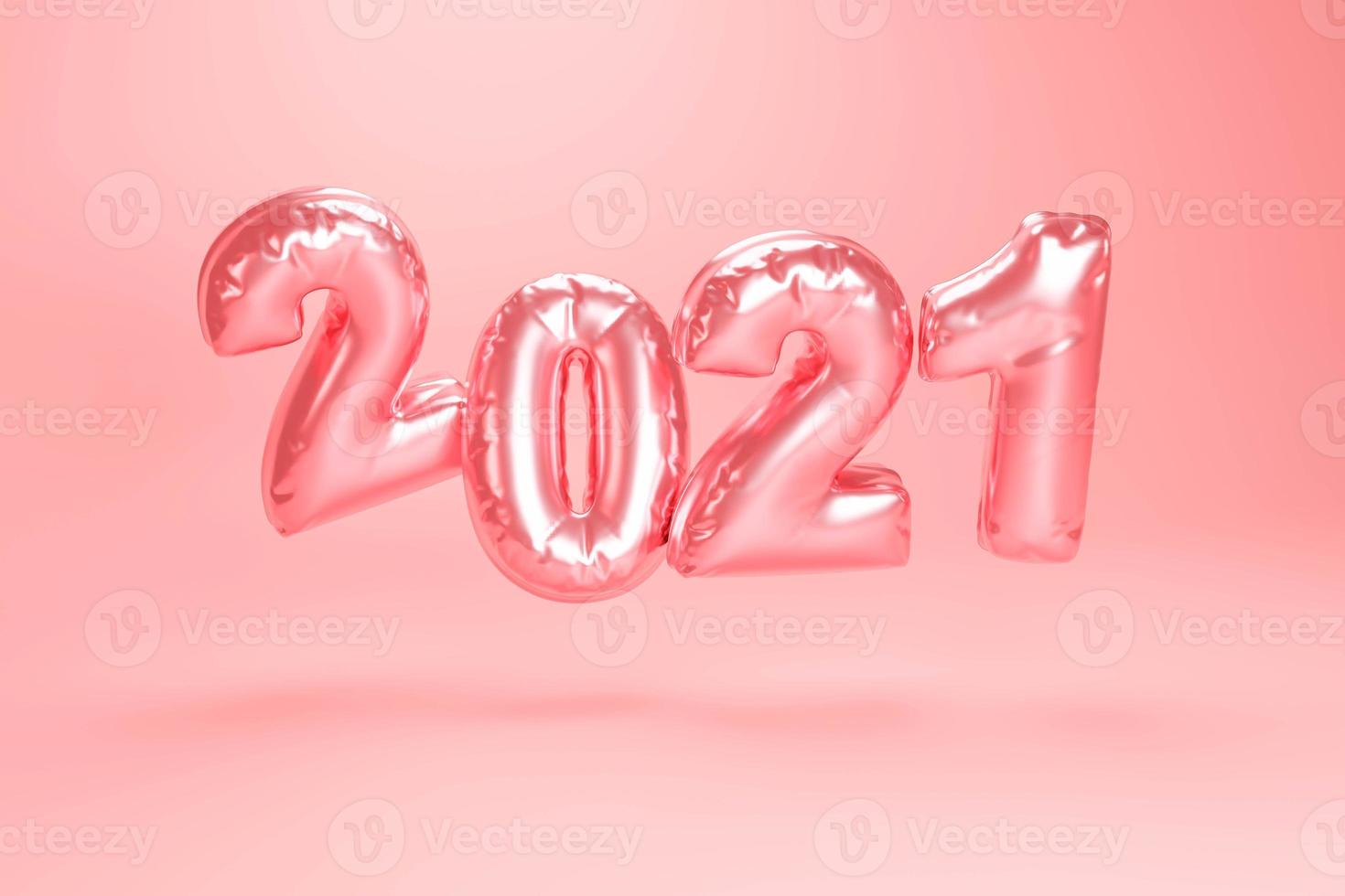 2021 Happy New Year. Holiday 3d Party of bollon metallic pink color photo