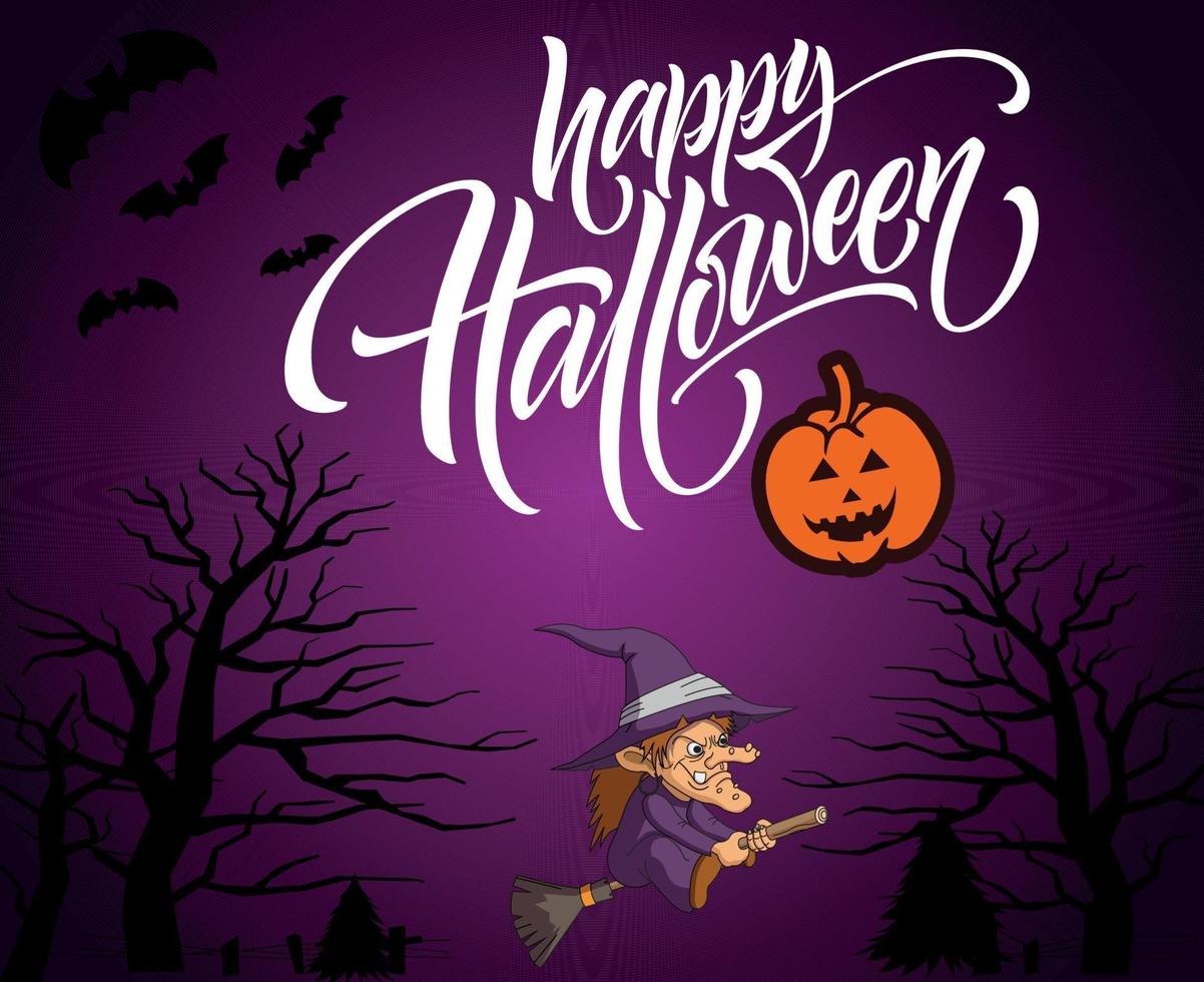 Abstract Halloween Background Vector Pumpkin with Tree Bat and Ghost