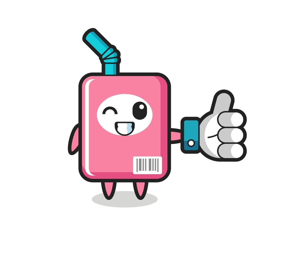 cute milk box with social media thumbs up symbol vector