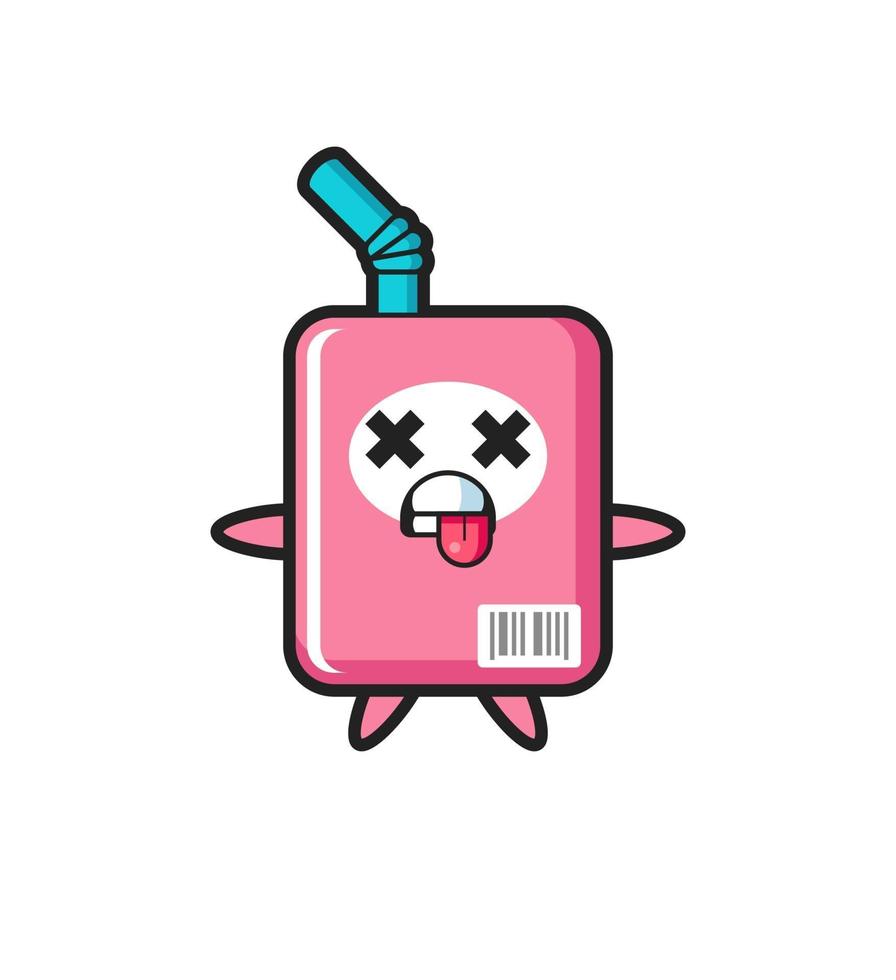 character of the cute milk box with dead pose vector