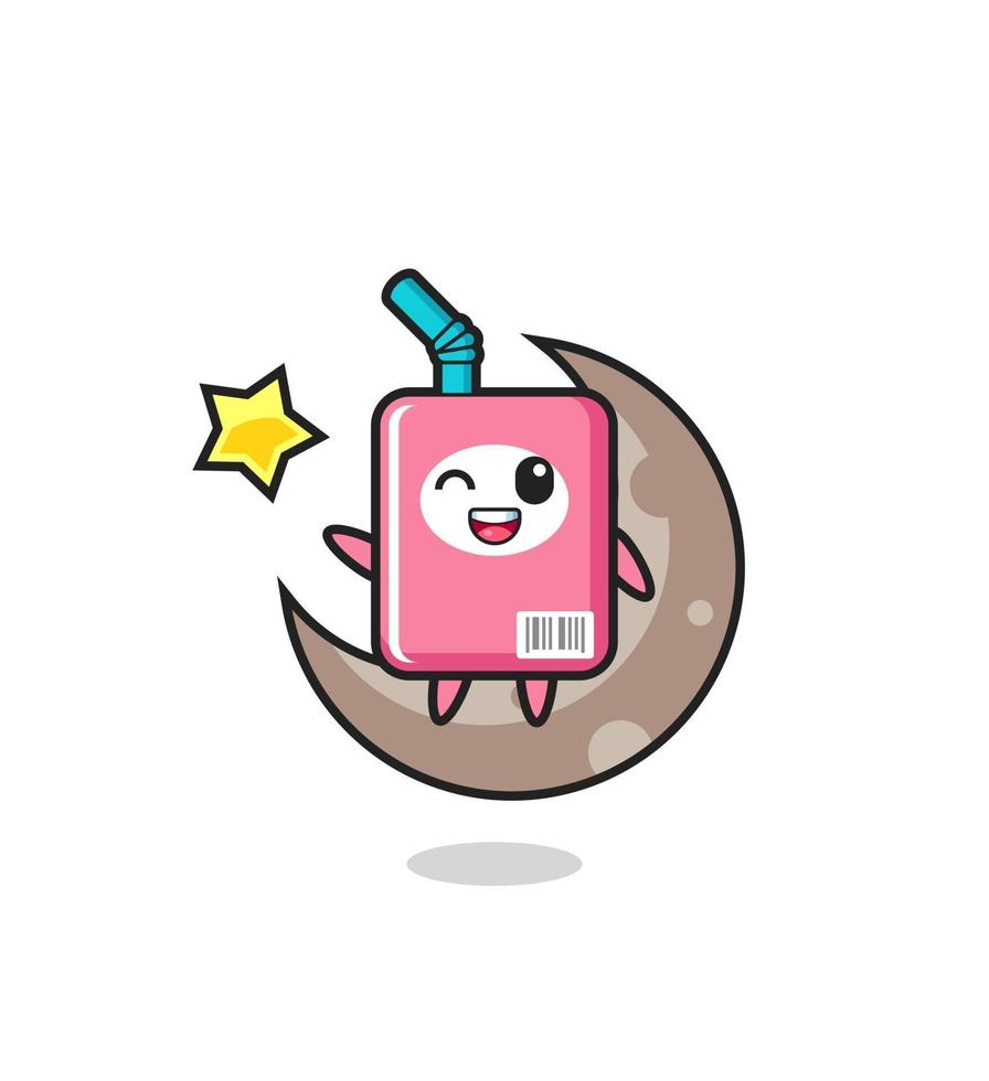 illustration of milk box cartoon sitting on the half moon vector