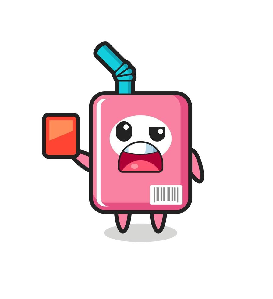 milk box cute mascot as referee giving a red card vector