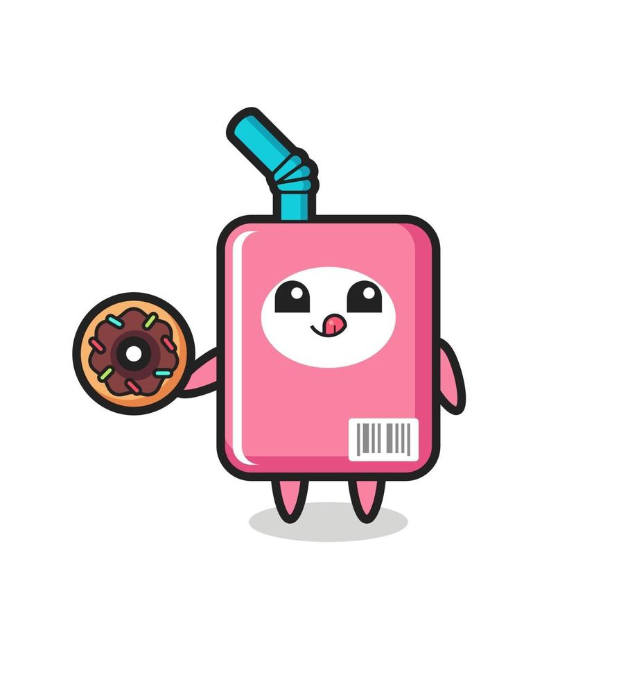 illustration of an milk box character eating a doughnut vector