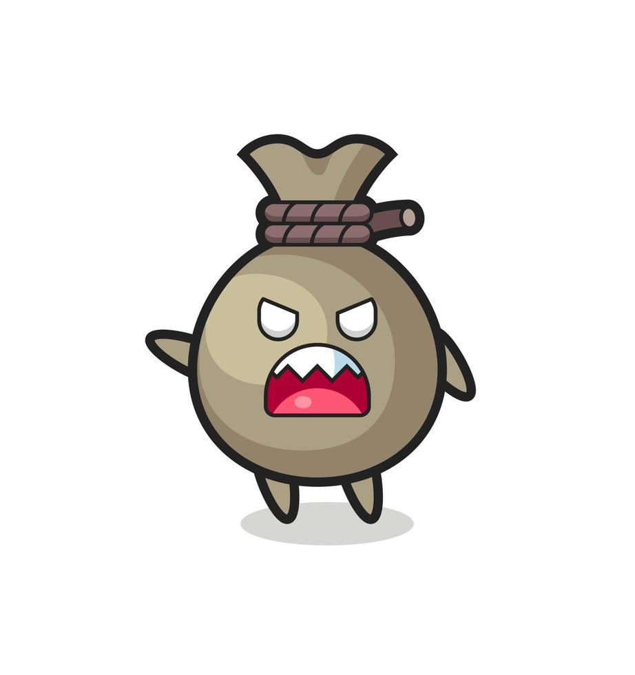 cute money sack cartoon in a very angry pose vector