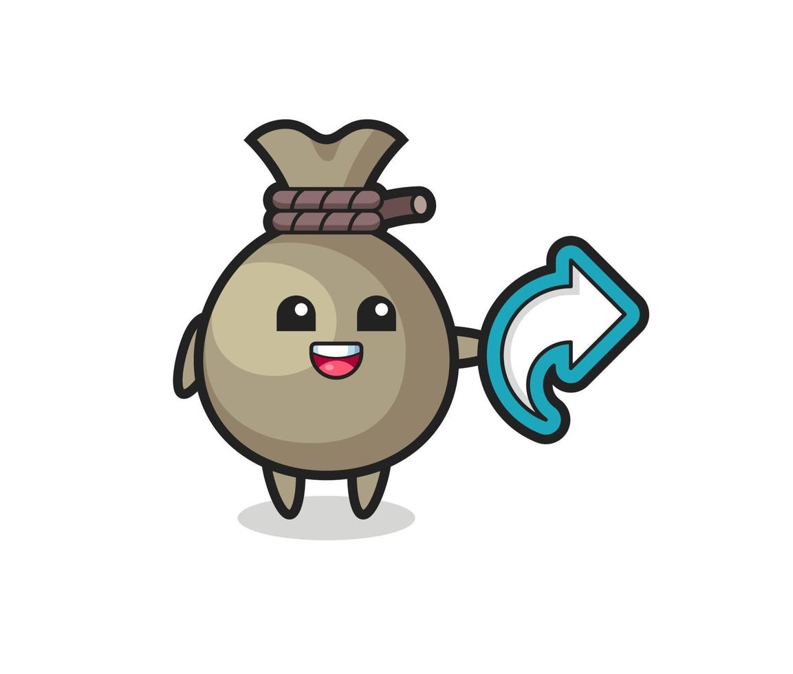 cute money sack hold social media share symbol vector
