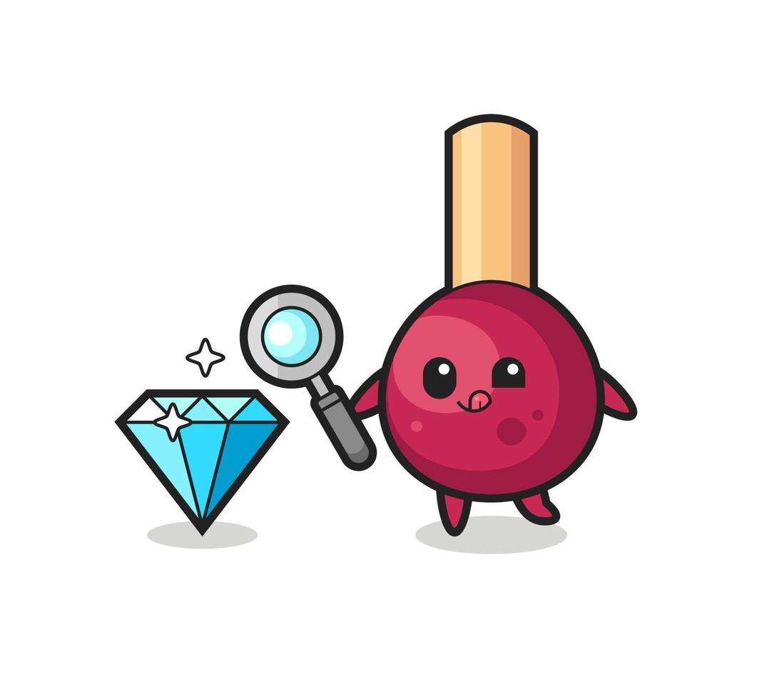 matches mascot is checking the authenticity of a diamond vector