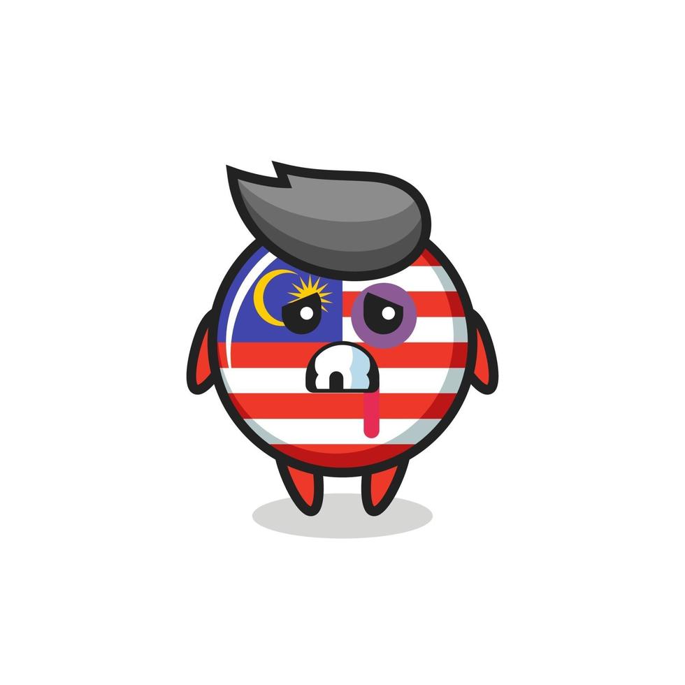 injured malaysia flag badge character with a bruised face vector