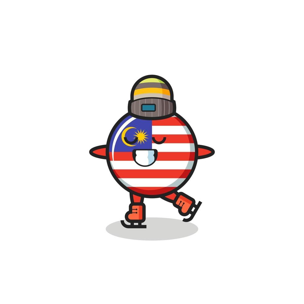 dibujos animados de la insignia de la bandera de malasia como un jugador de patinaje sobre hielo vector