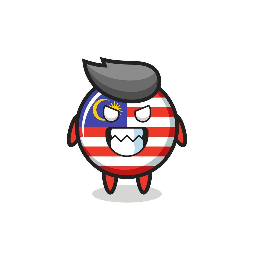 evil expression of the malaysia flag badge cute mascot character vector