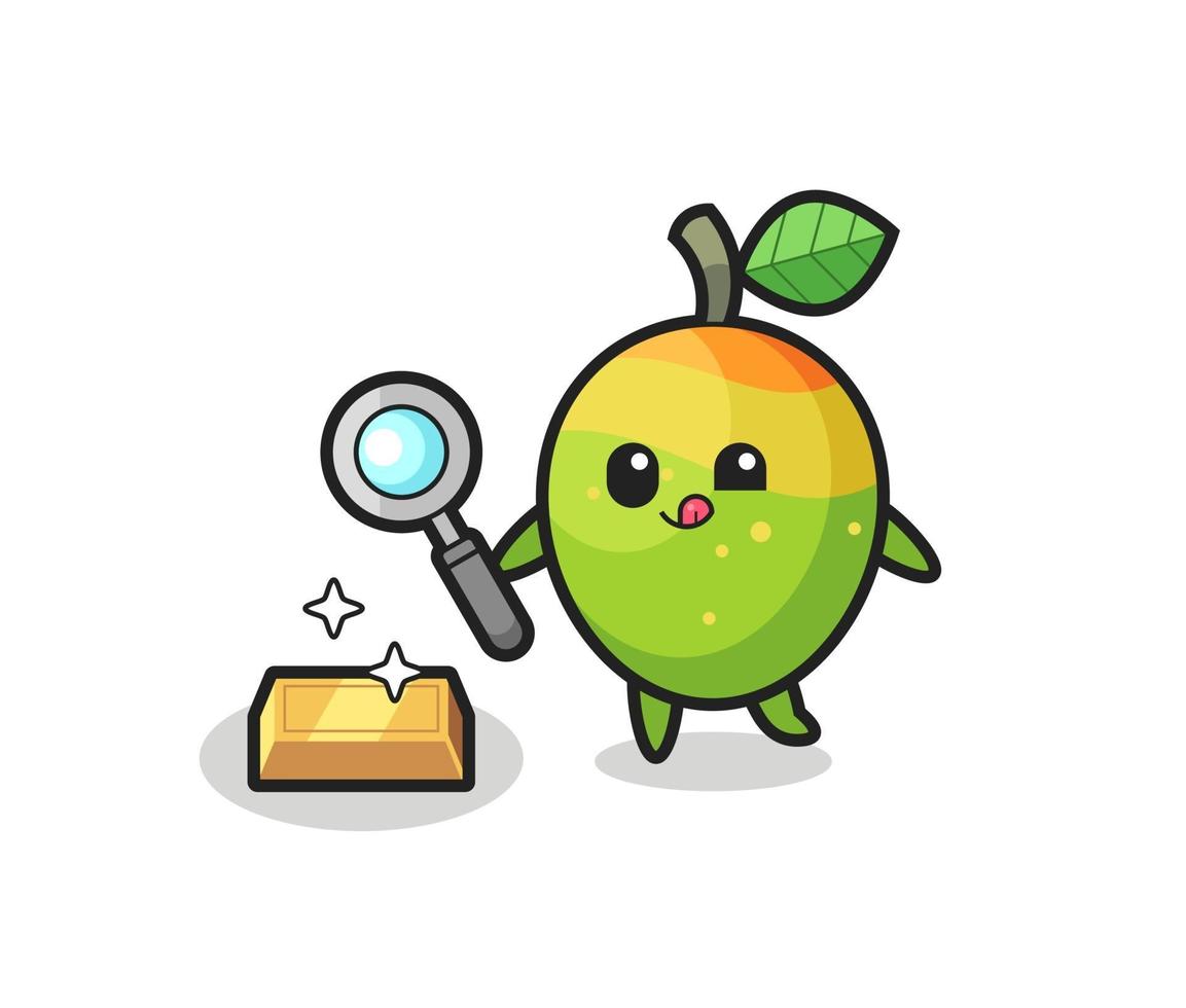 mango character is checking the authenticity of the gold bullion vector