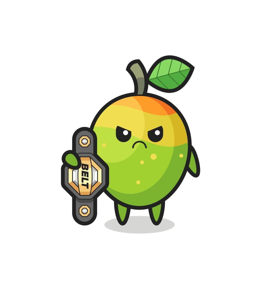 mango mascot character as a MMA fighter with the champion belt vector