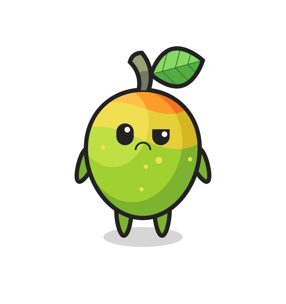the mascot of the mango with sceptical face vector