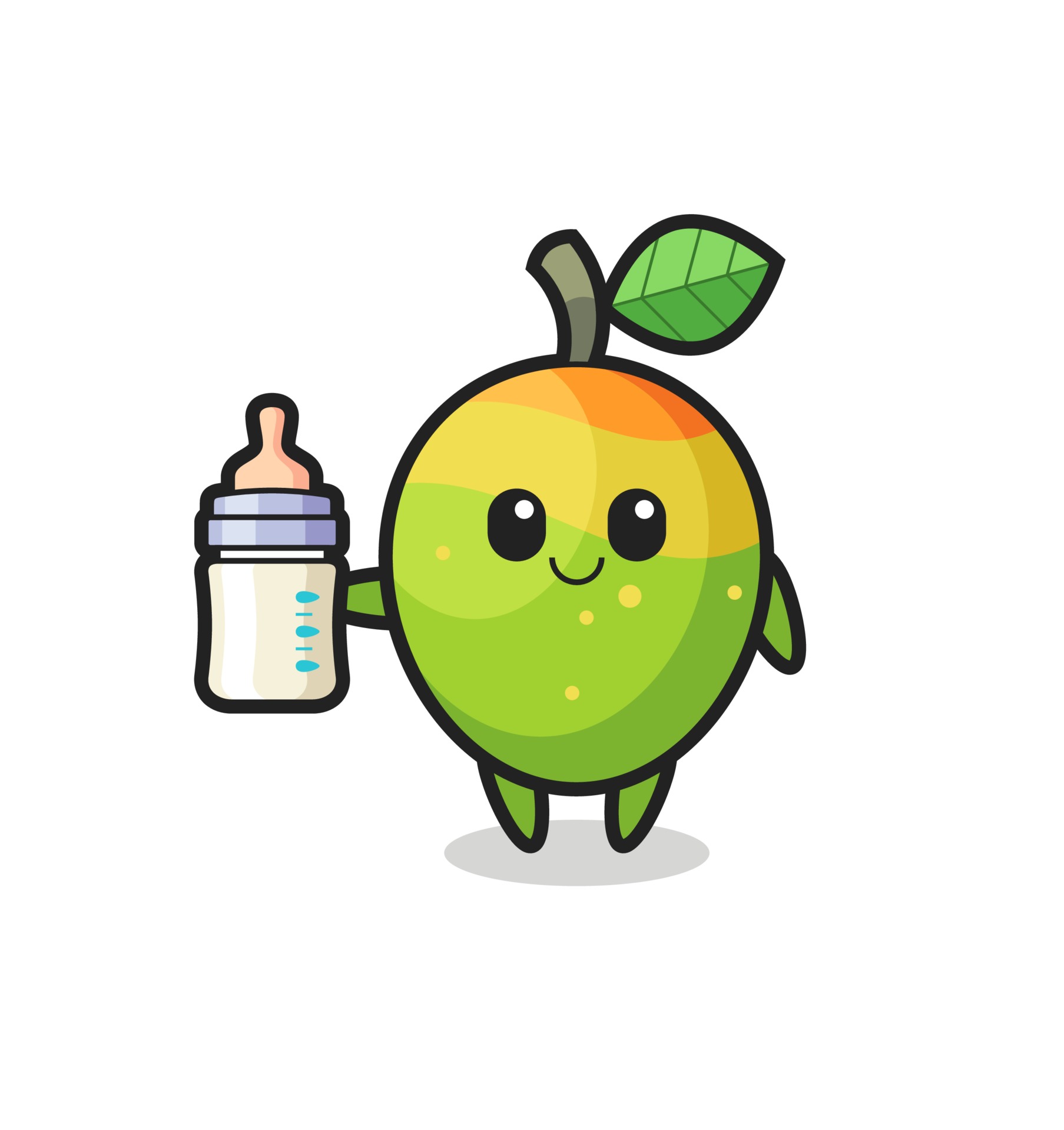 baby mango cartoon character with milk bottle 3458009 Vector Art at Vecteezy