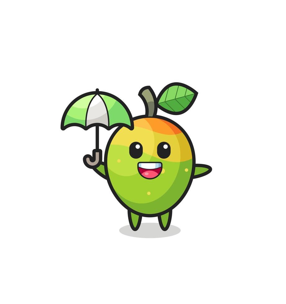 cute mango illustration holding an umbrella vector